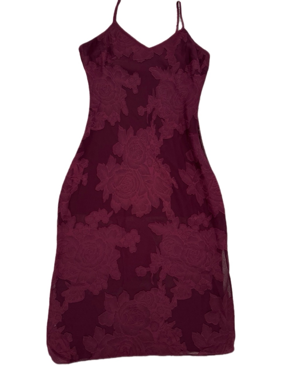 Leith Wine Floral Lace Midi Slip Dress